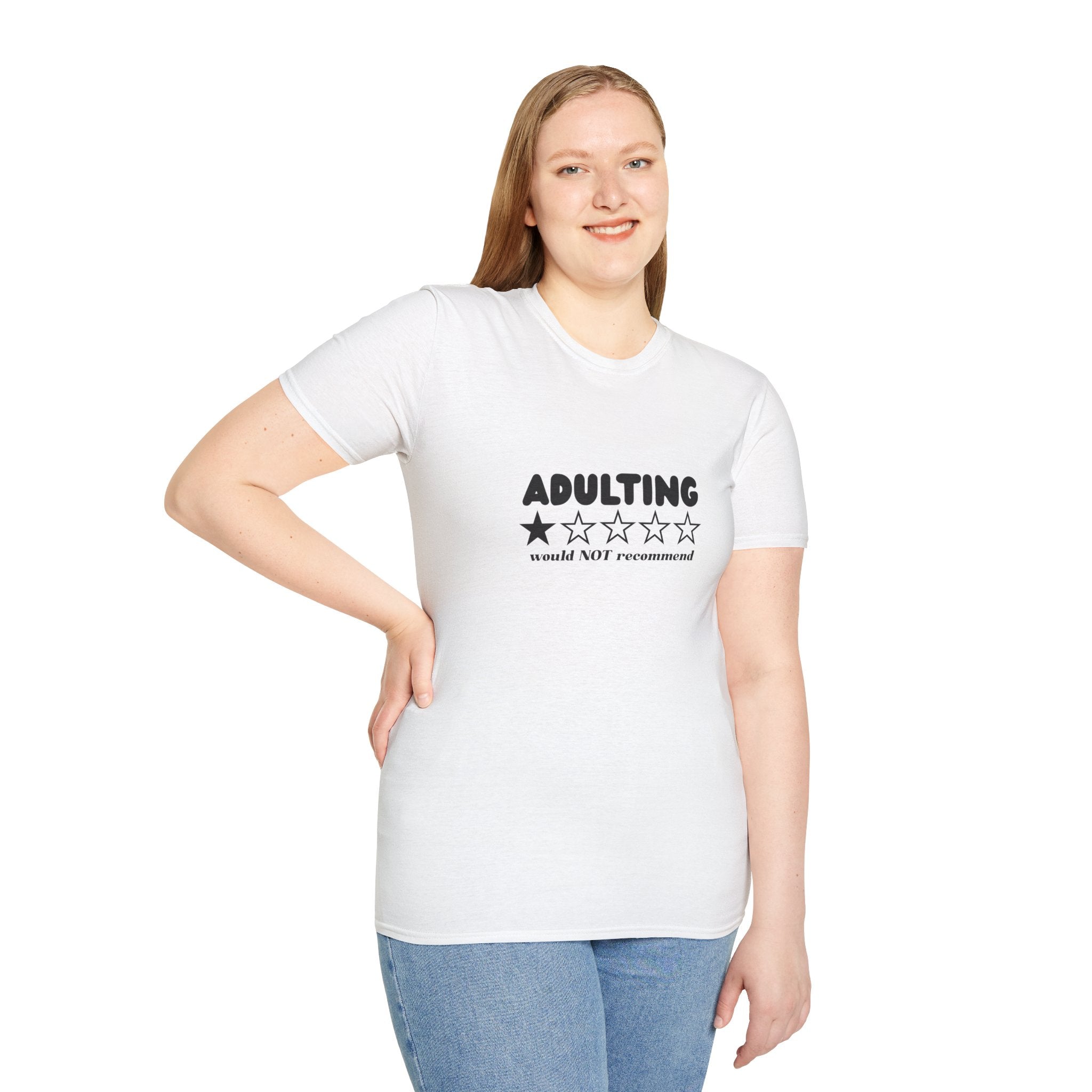 Adulting 1-Star Review T-Shirt — "Adulting would NOT recommend" Funny Tee