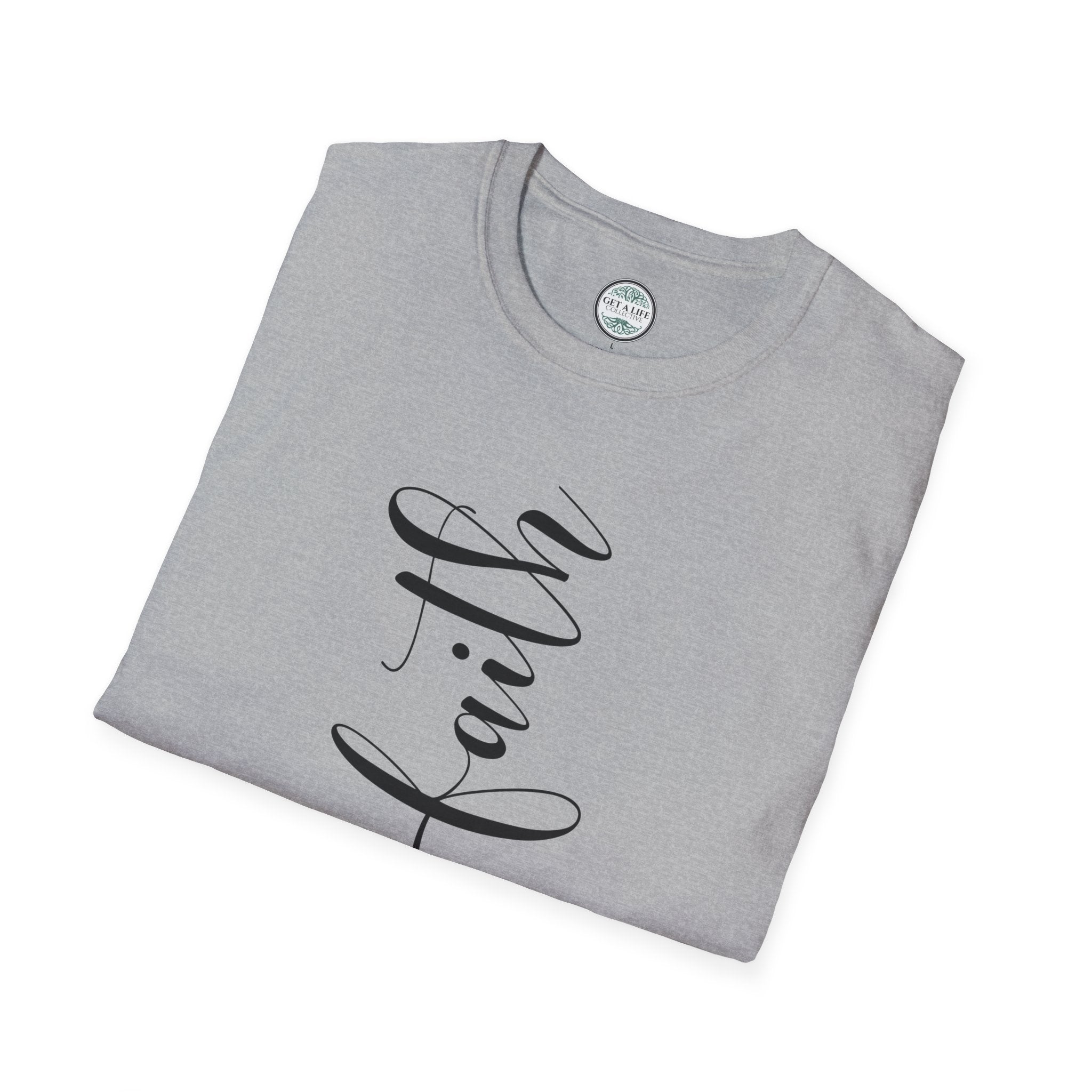 Faith Vertical Script T-Shirt — Elegant Religious Christian Tee
