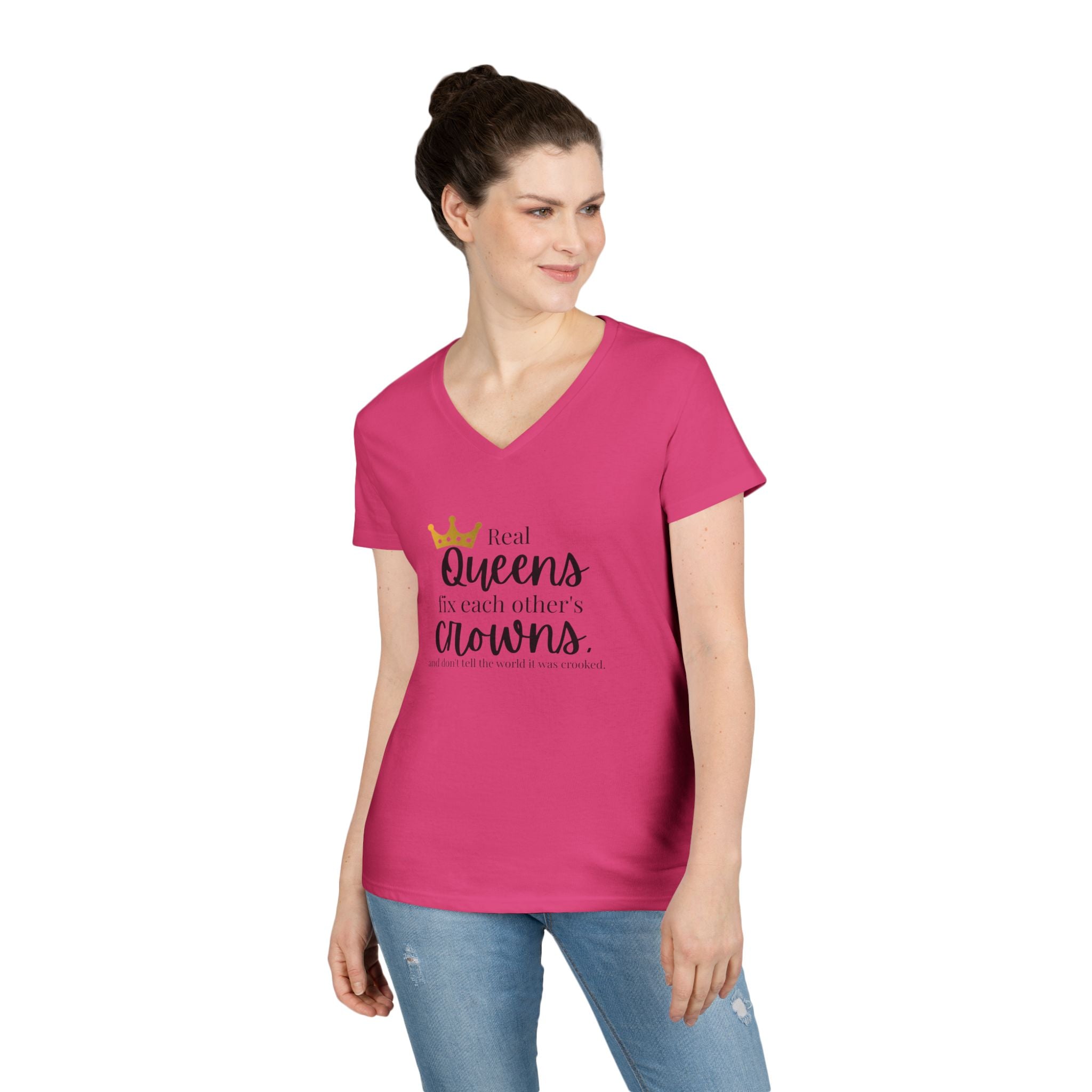 “Real Queens Fix Each Other’s Crowns” Inspirational Graphic Tee Ladies' V-Neck T-Shirt
