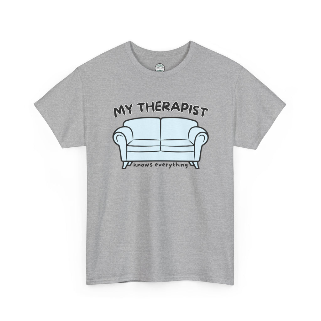 T-Shirt — 'My Therapist is My Couch' Funny Mental Health Couch Graphic Tee