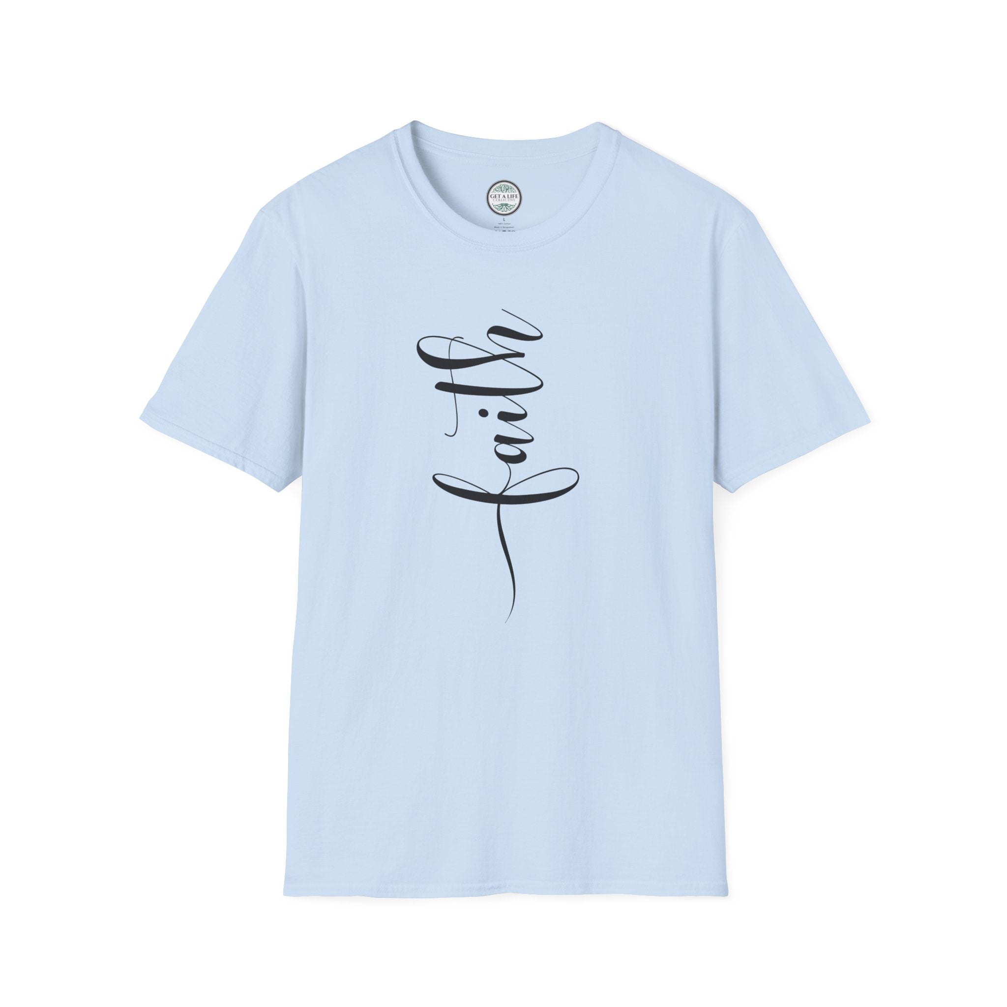 Faith Vertical Script T-Shirt — Elegant Religious Christian Tee