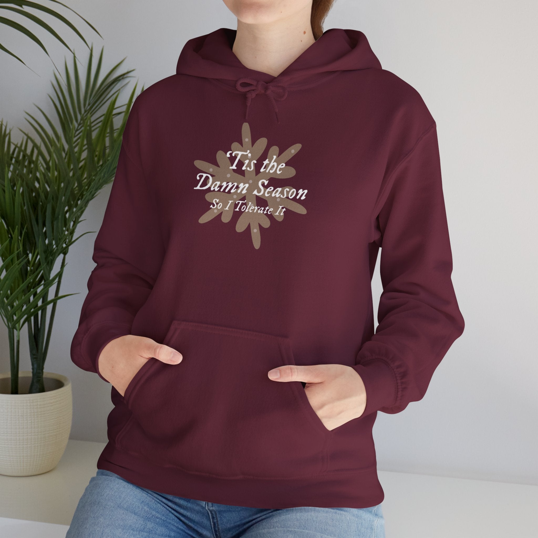Hoodie — “Tis the Damn Season” Winter Leaves Cozy Pullover