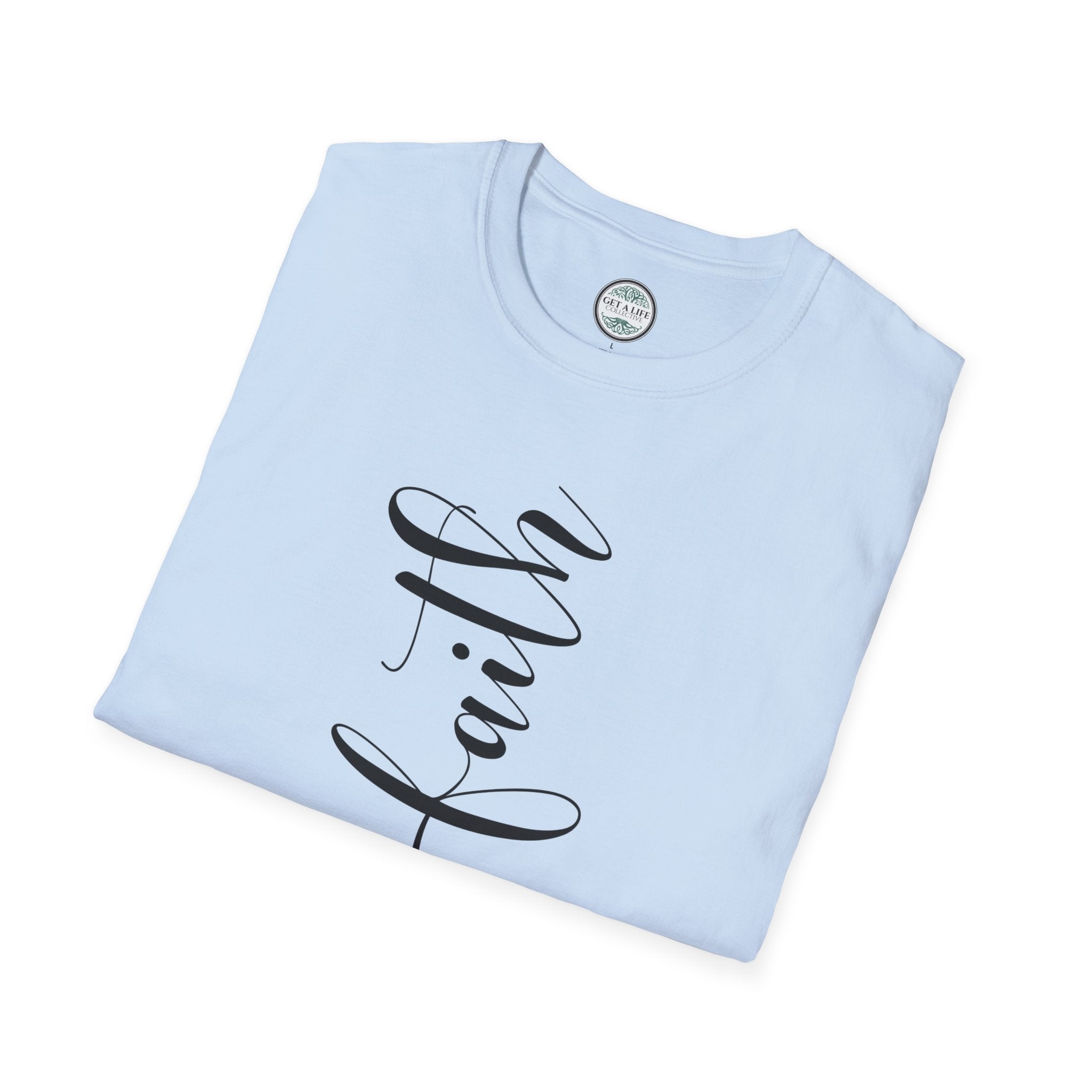Faith Vertical Script T-Shirt — Elegant Religious Christian Tee