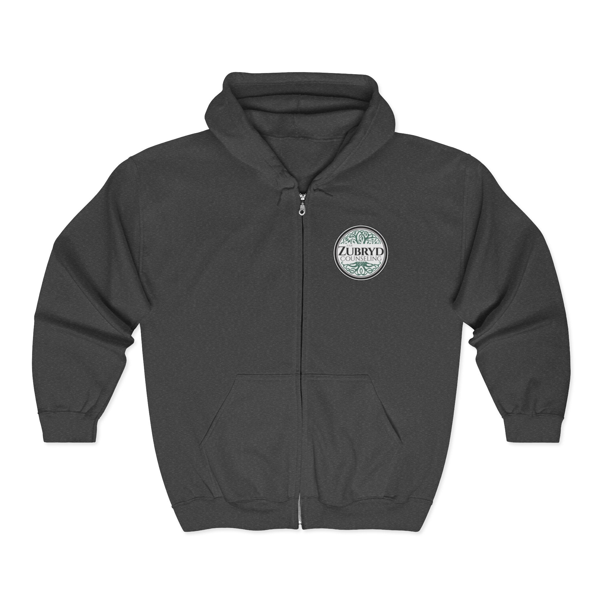Zubryd Counseling Full-Zip Hoodie — Vintage Laurel Crest "ZUBRYD" Logo