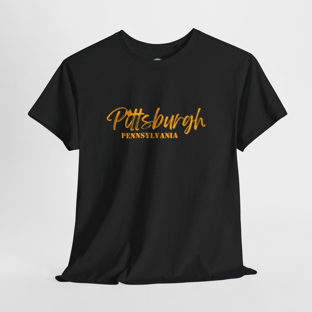 Pittsburgh Pennsylvania Script Tee - Black & Gold City Pride T-Shirt