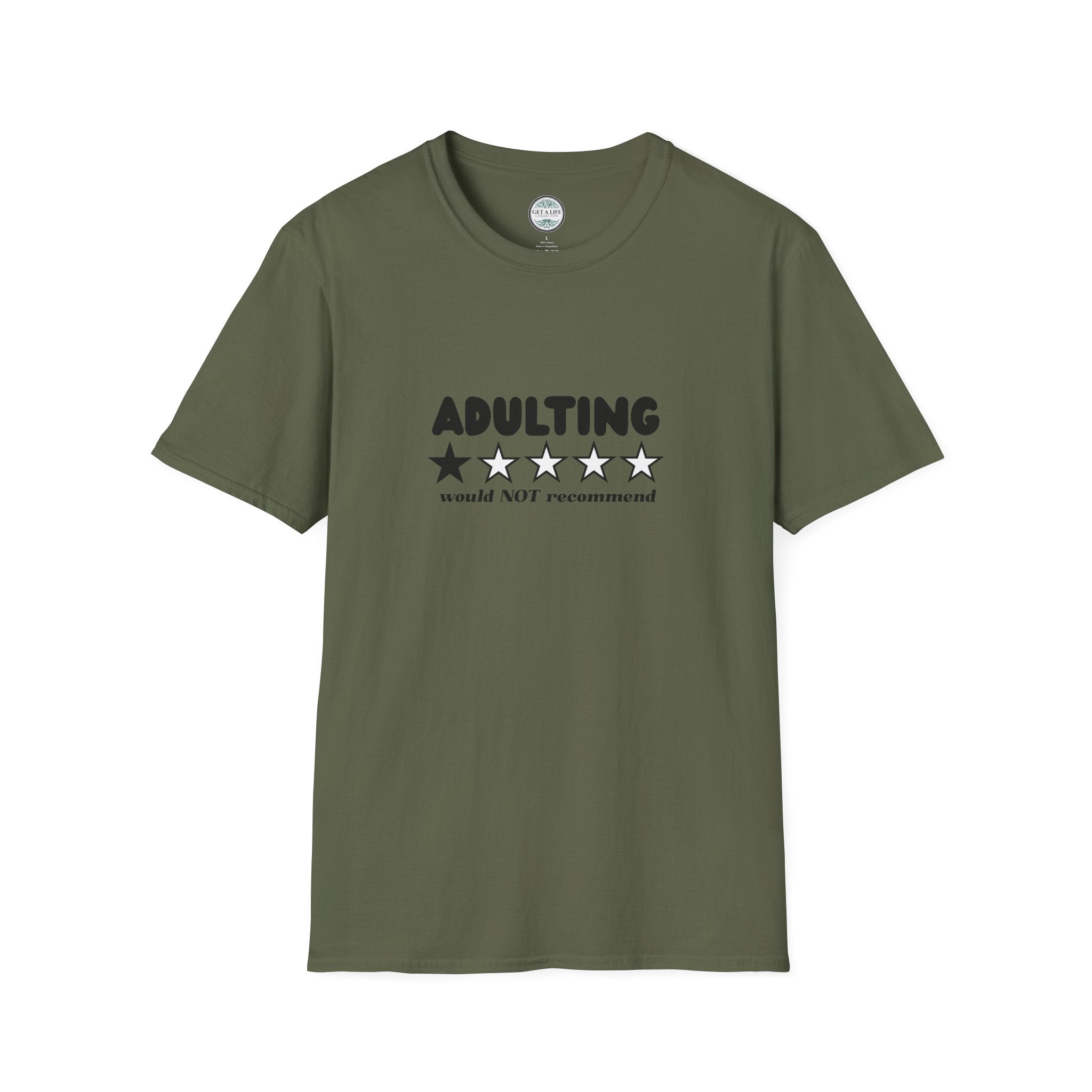 Adulting 1-Star Review T-Shirt — "Adulting would NOT recommend" Funny Tee