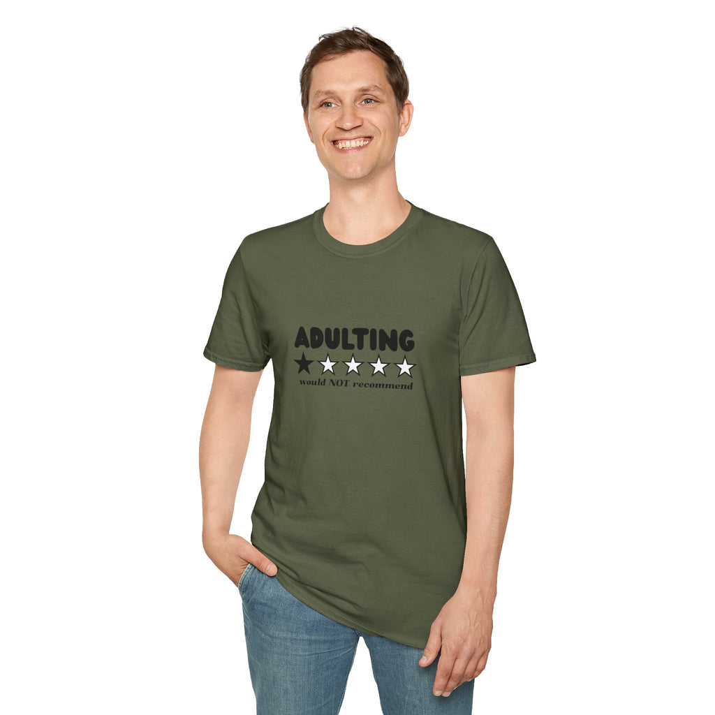 Adulting 1-Star Review T-Shirt — "Adulting would NOT recommend" Funny Tee