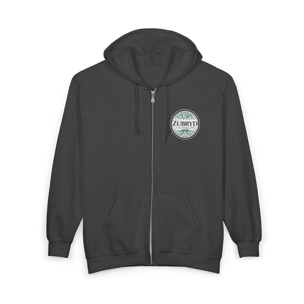 Zubryd Counseling Full-Zip Hoodie — Vintage Laurel Crest "ZUBRYD" Logo