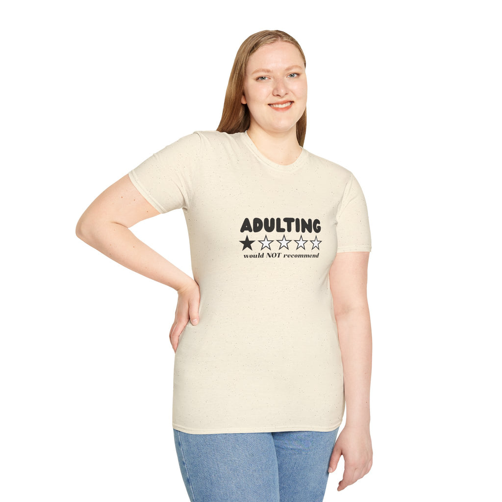 Adulting 1-Star Review T-Shirt — "Adulting would NOT recommend" Funny Tee