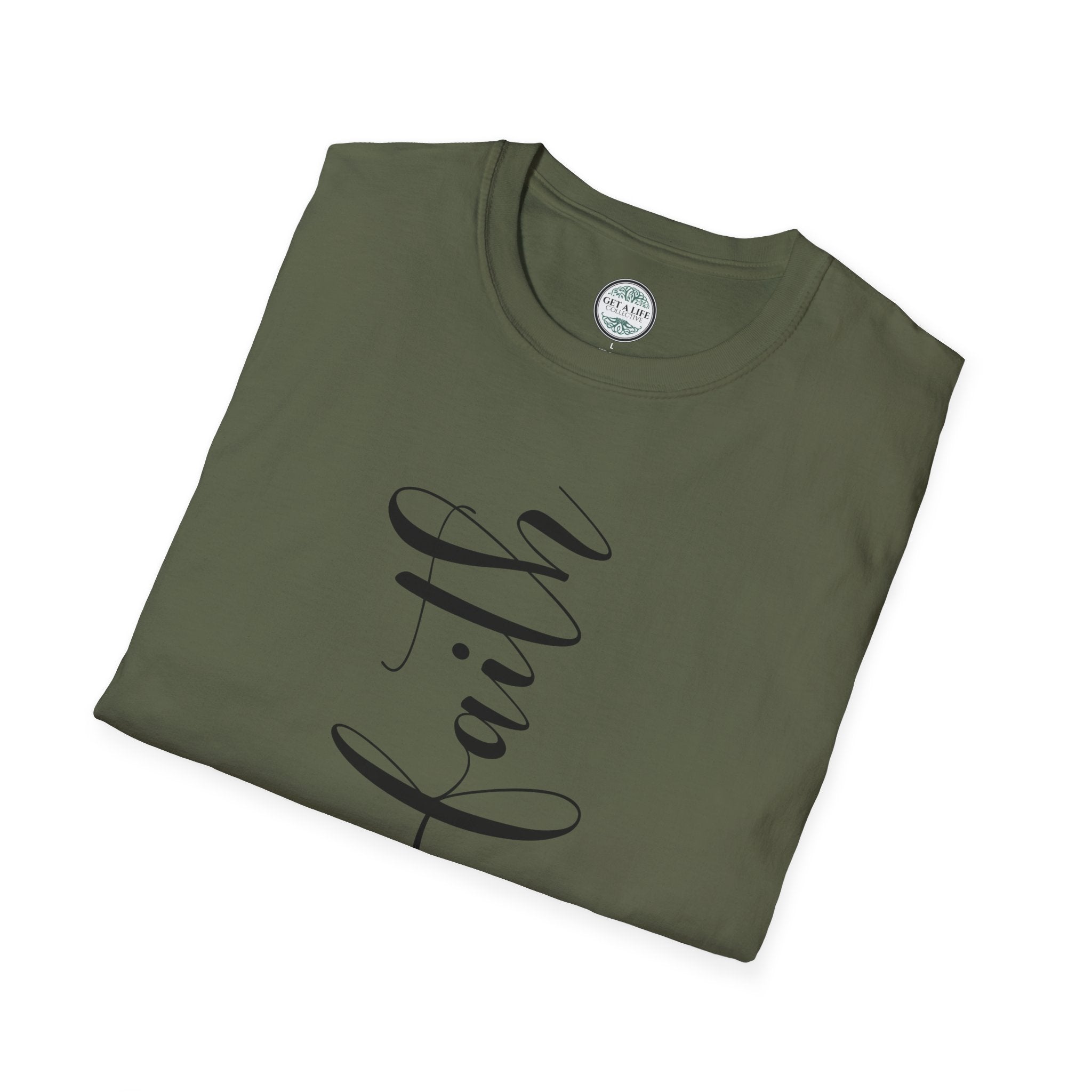 Faith Vertical Script T-Shirt — Elegant Religious Christian Tee