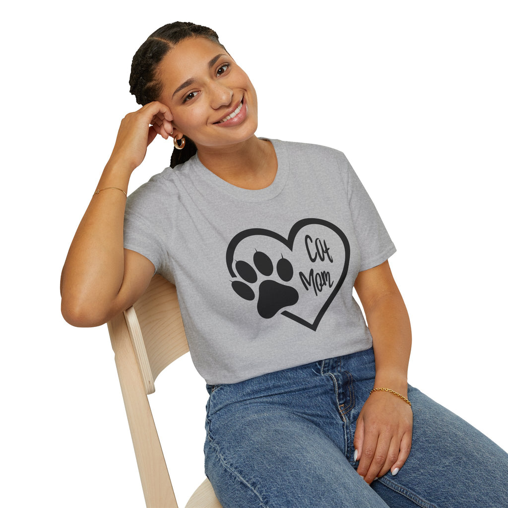 Cat Mom T-Shirt — Heart & Paw Graphic Tee for Cat Lovers
