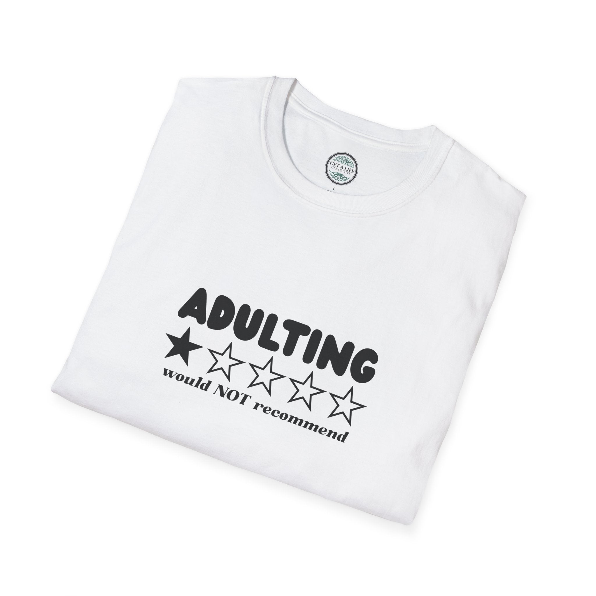 Adulting 1-Star Review T-Shirt — "Adulting would NOT recommend" Funny Tee
