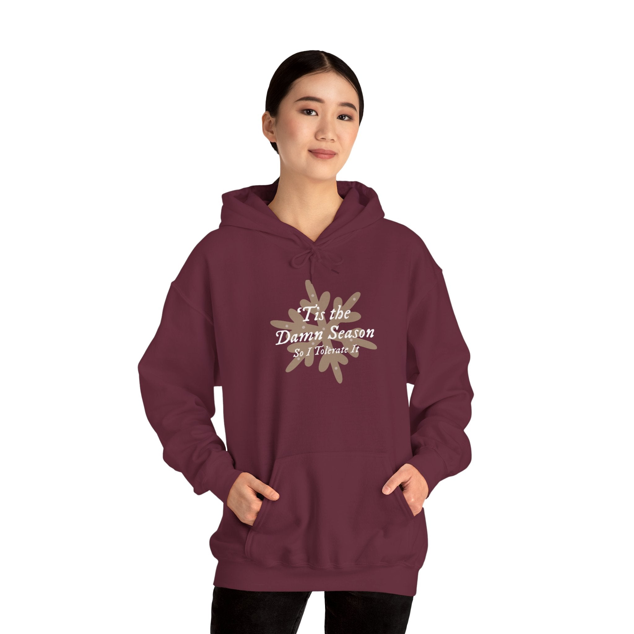 Hoodie — “Tis the Damn Season” Winter Leaves Cozy Pullover