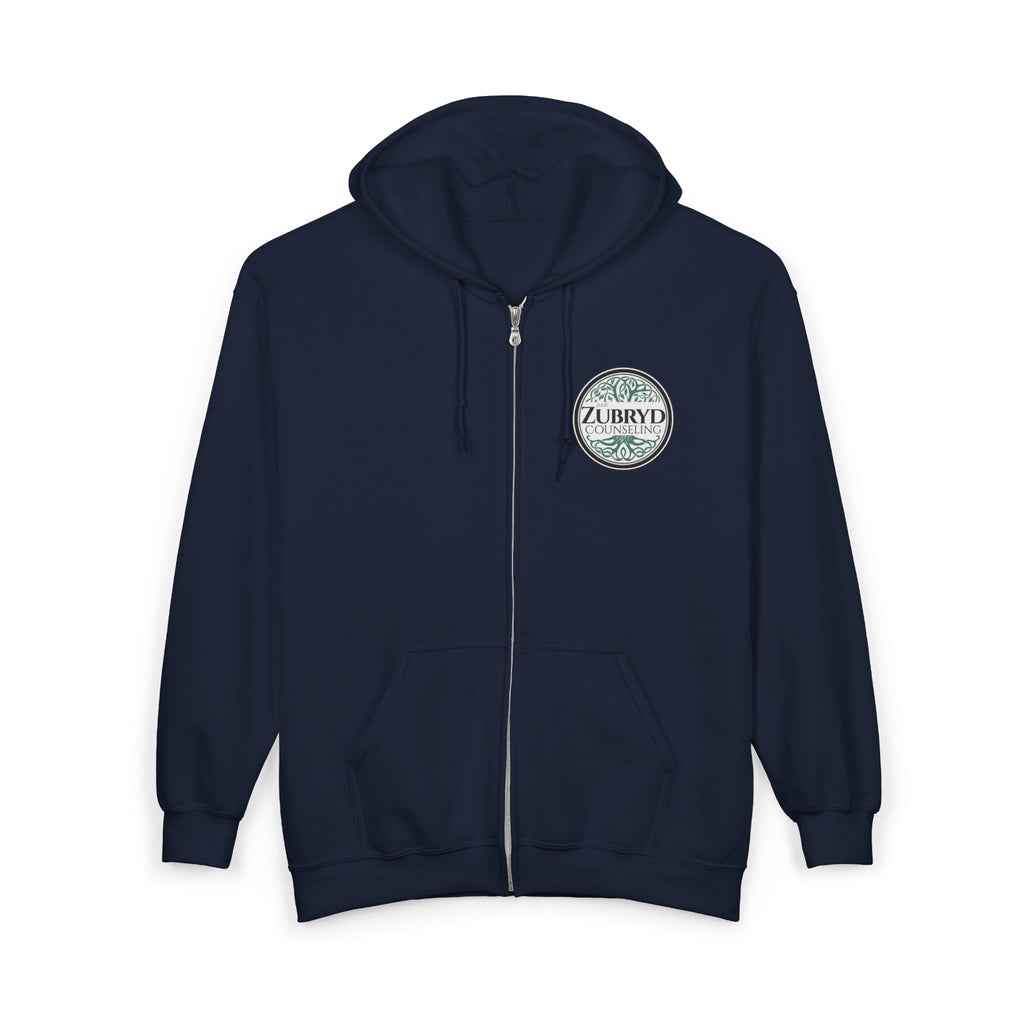 Zubryd Counseling Full-Zip Hoodie — Vintage Laurel Crest "ZUBRYD" Logo