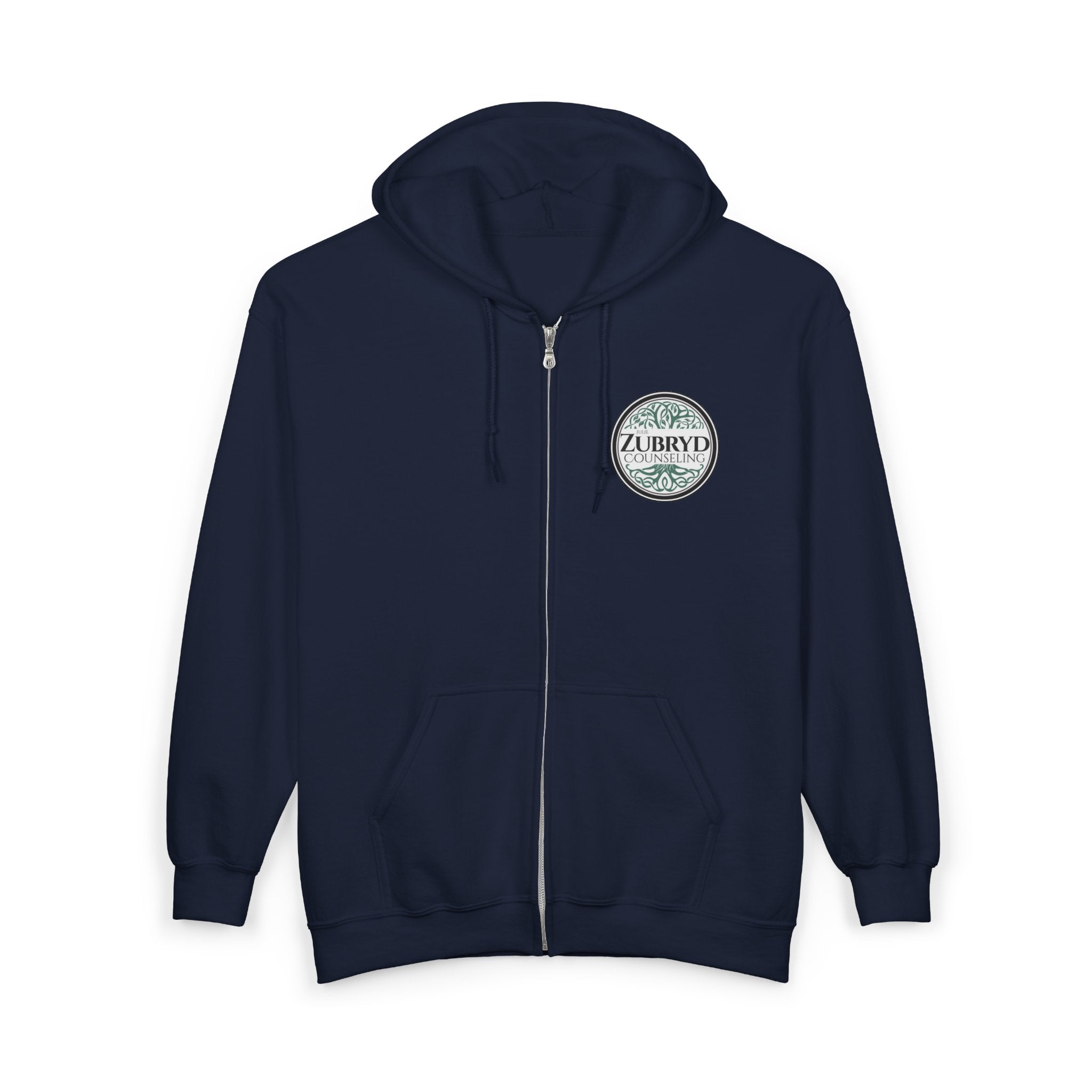 Zubryd Counseling Full-Zip Hoodie — Vintage Laurel Crest "ZUBRYD" Logo