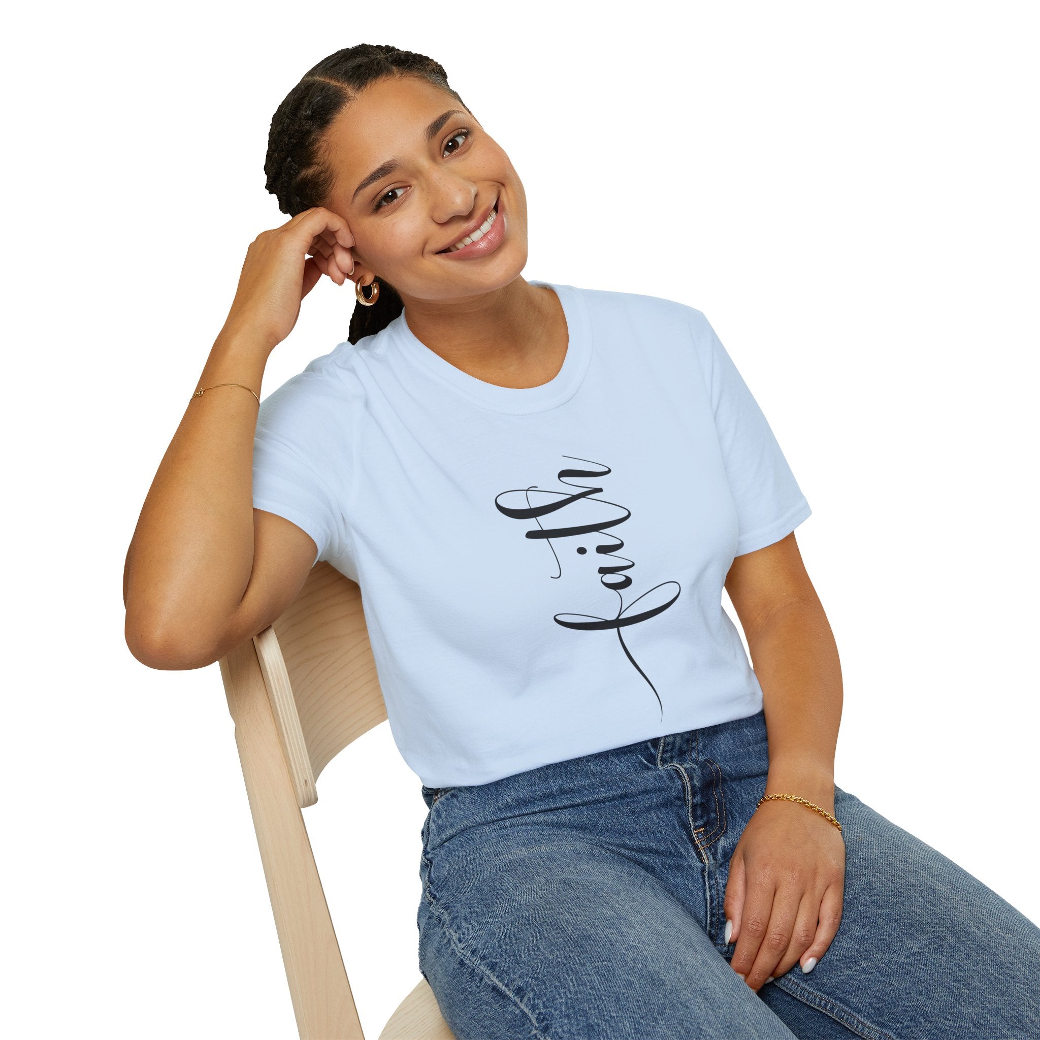 Faith Vertical Script T-Shirt — Elegant Religious Christian Tee