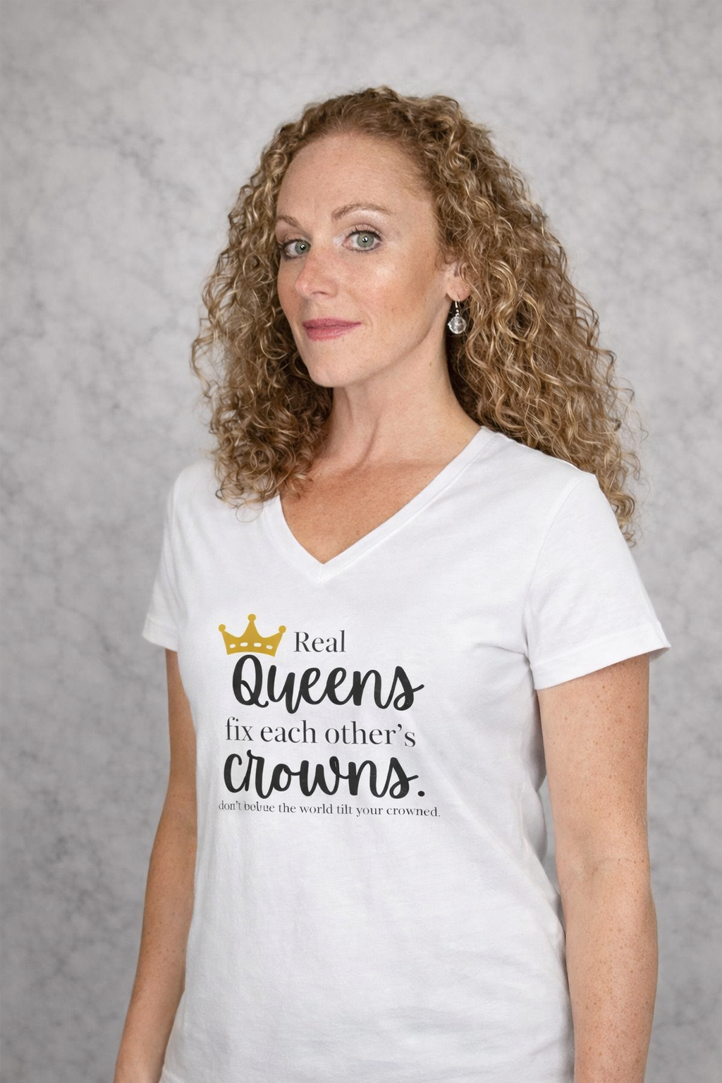 “Real Queens Fix Each Other’s Crowns” Inspirational Graphic Tee Ladies' V-Neck T-Shirt
