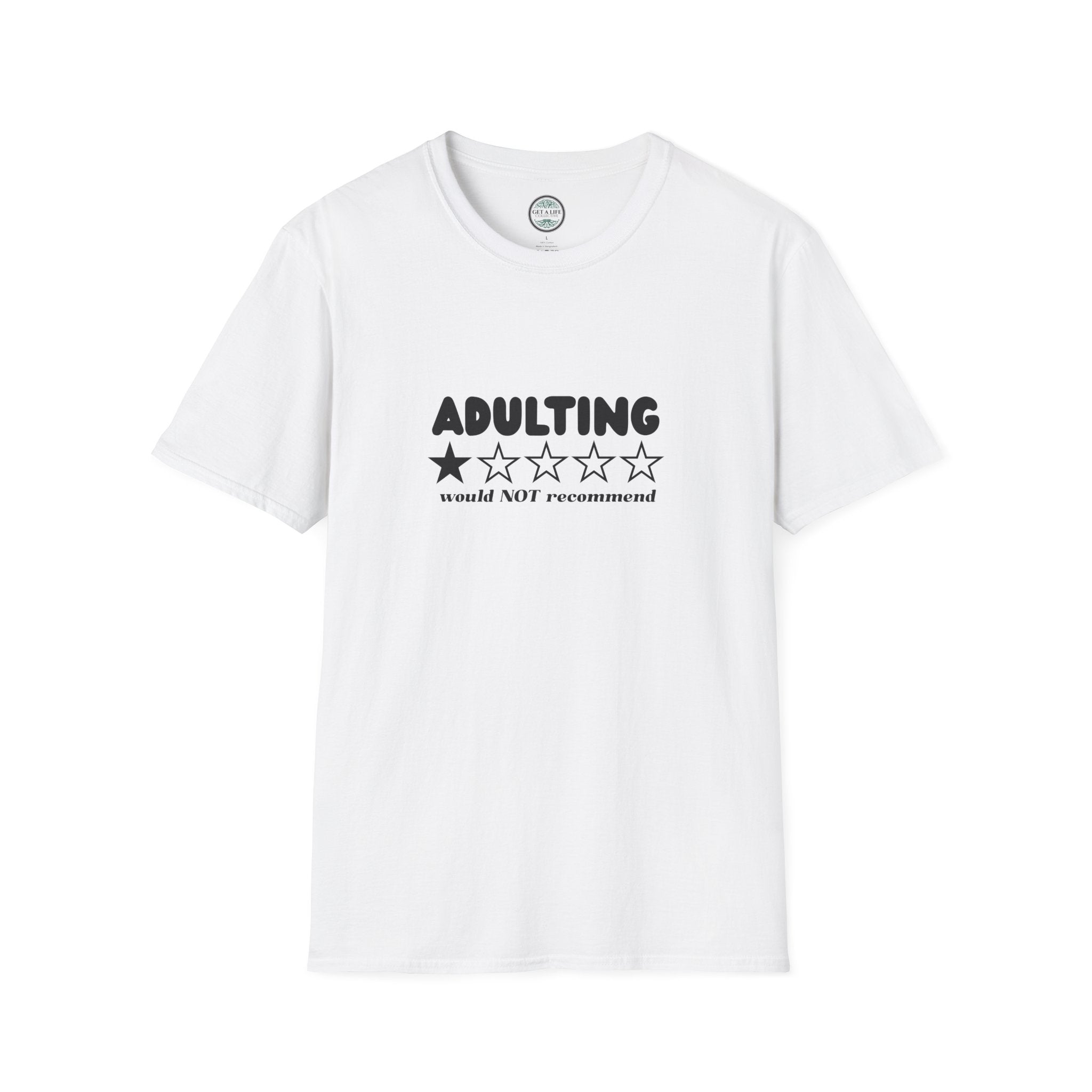 Adulting 1-Star Review T-Shirt — "Adulting would NOT recommend" Funny Tee