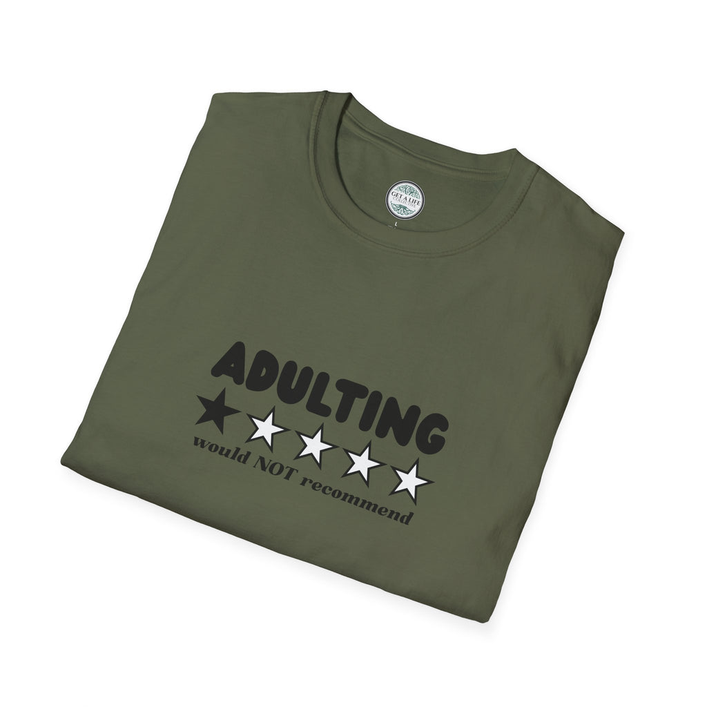 Adulting 1-Star Review T-Shirt — "Adulting would NOT recommend" Funny Tee