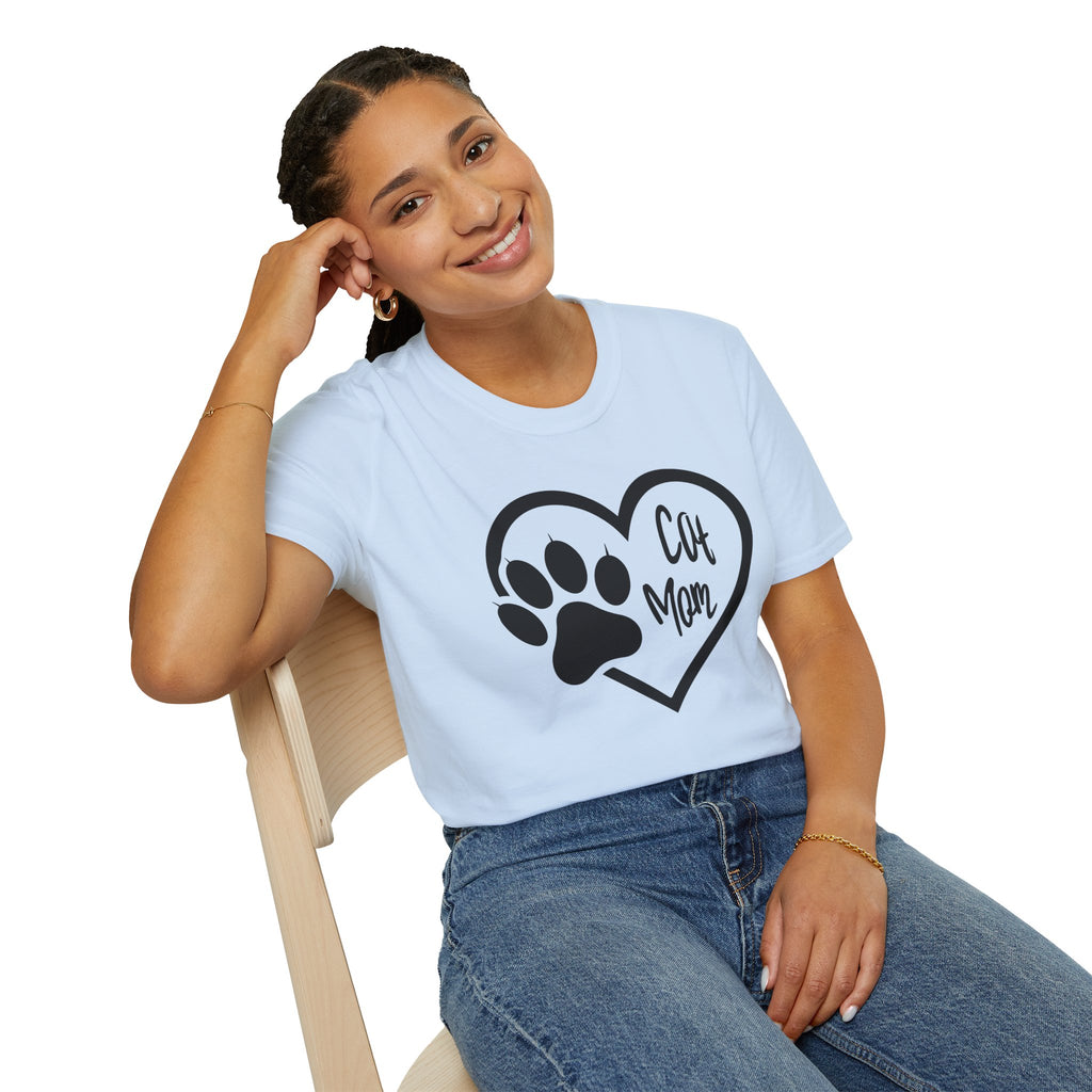 Cat Mom T-Shirt — Heart & Paw Graphic Tee for Cat Lovers