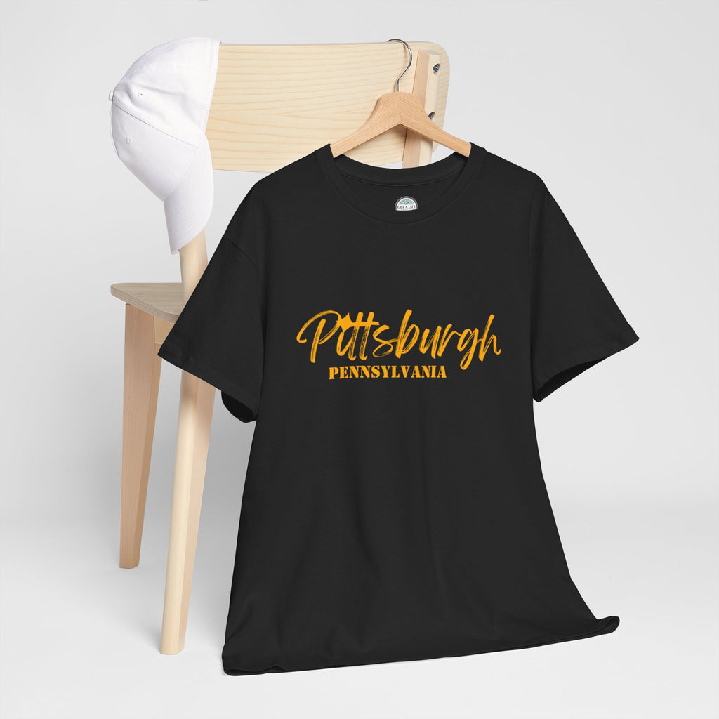 Pittsburgh Pennsylvania Script Tee - Black & Gold City Pride T-Shirt