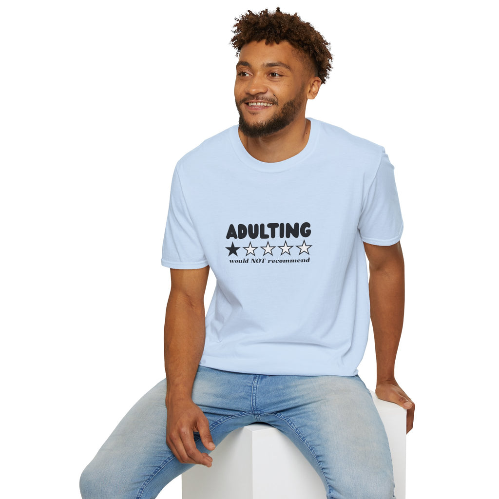 Adulting 1-Star Review T-Shirt — "Adulting would NOT recommend" Funny Tee