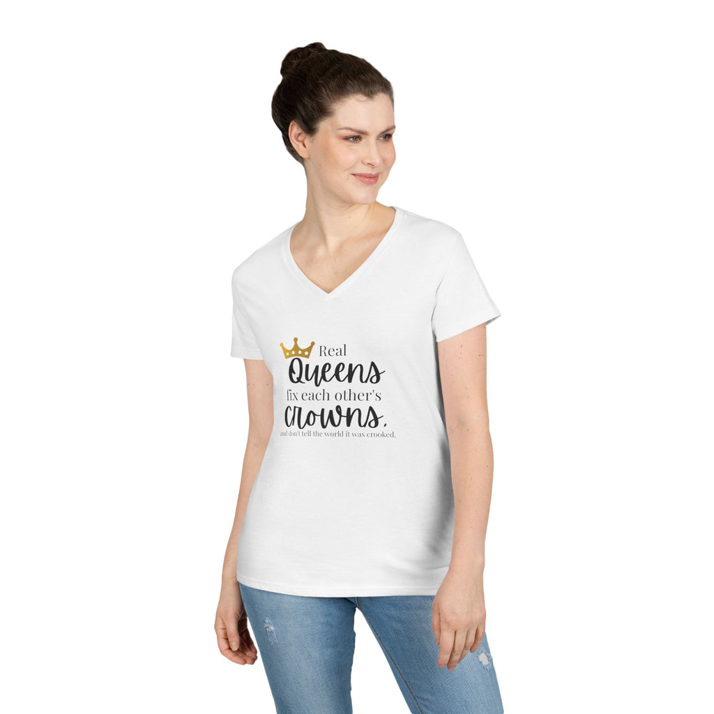 “Real Queens Fix Each Other’s Crowns” Inspirational Graphic Tee Ladies' V-Neck T-Shirt