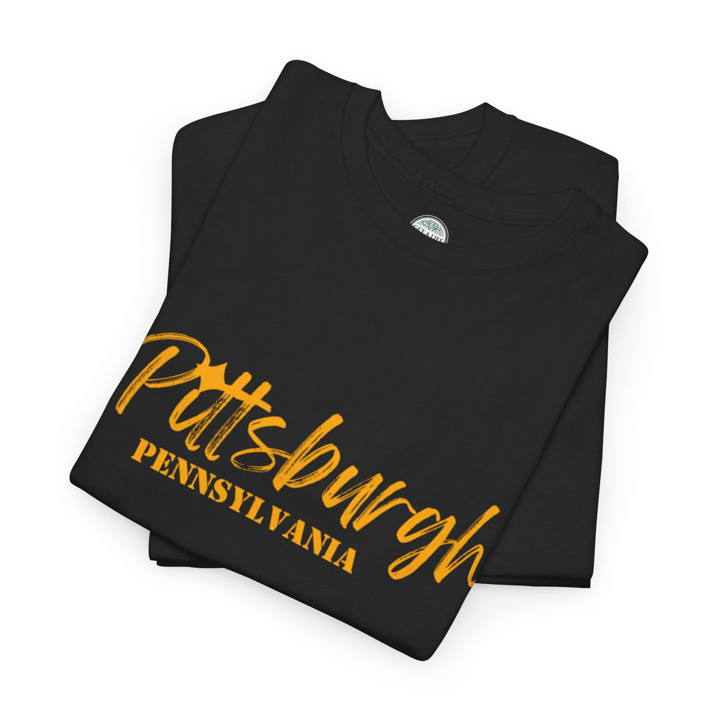 Pittsburgh Pennsylvania Script Tee - Black & Gold City Pride T-Shirt