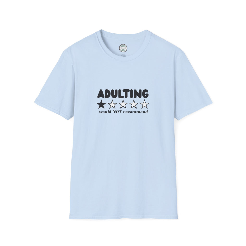 Adulting 1-Star Review T-Shirt — "Adulting would NOT recommend" Funny Tee