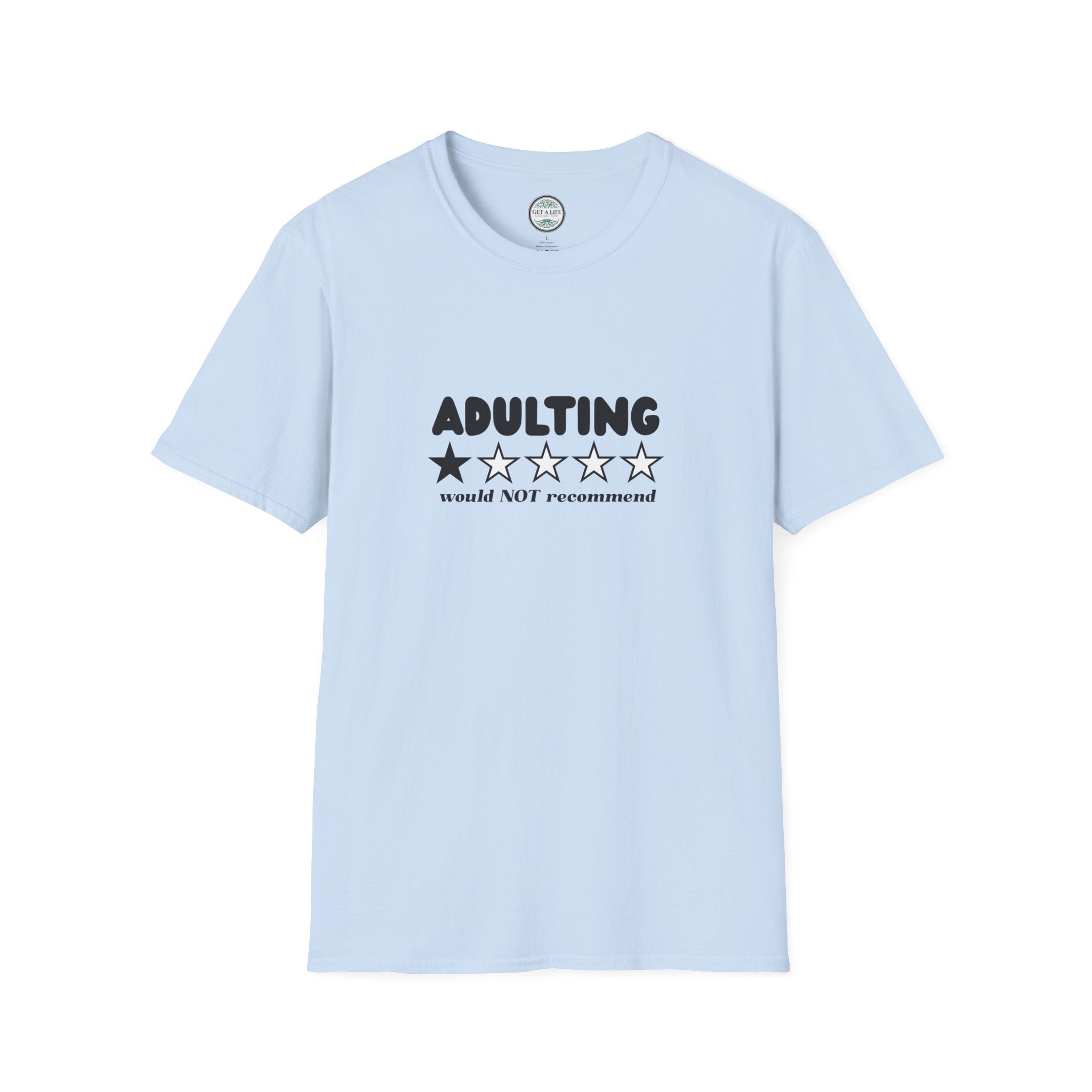Adulting 1-Star Review T-Shirt — "Adulting would NOT recommend" Funny Tee