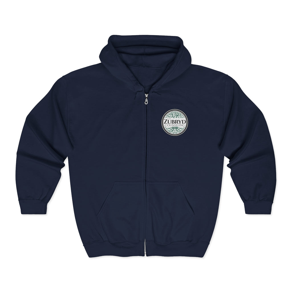 Zubryd Counseling Full-Zip Hoodie — Vintage Laurel Crest "ZUBRYD" Logo
