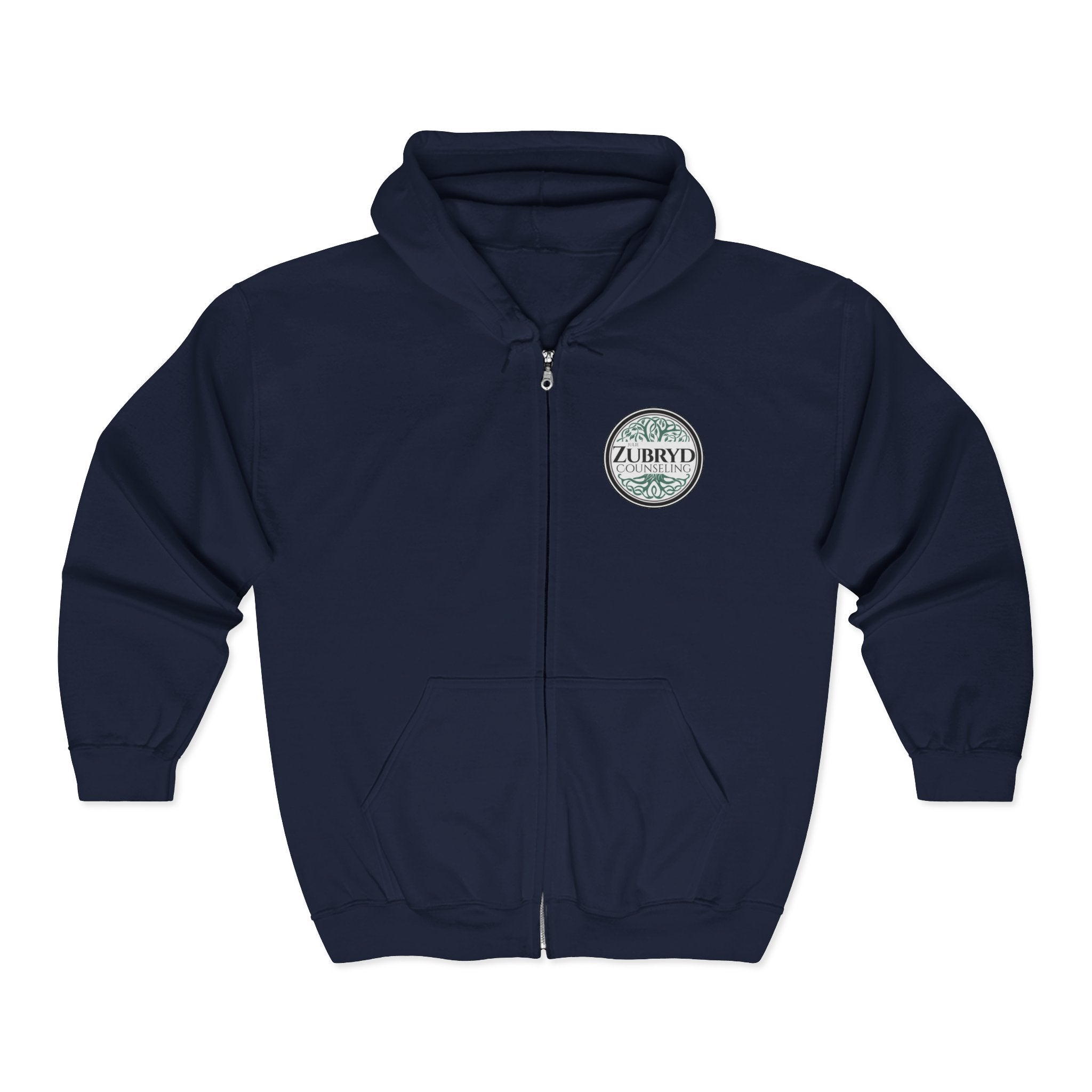 Zubryd Counseling Full-Zip Hoodie — Vintage Laurel Crest "ZUBRYD" Logo