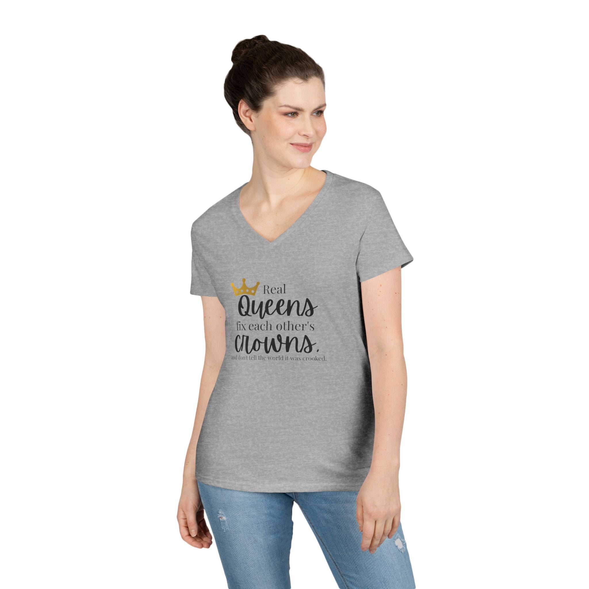 “Real Queens Fix Each Other’s Crowns” Inspirational Graphic Tee Ladies' V-Neck T-Shirt