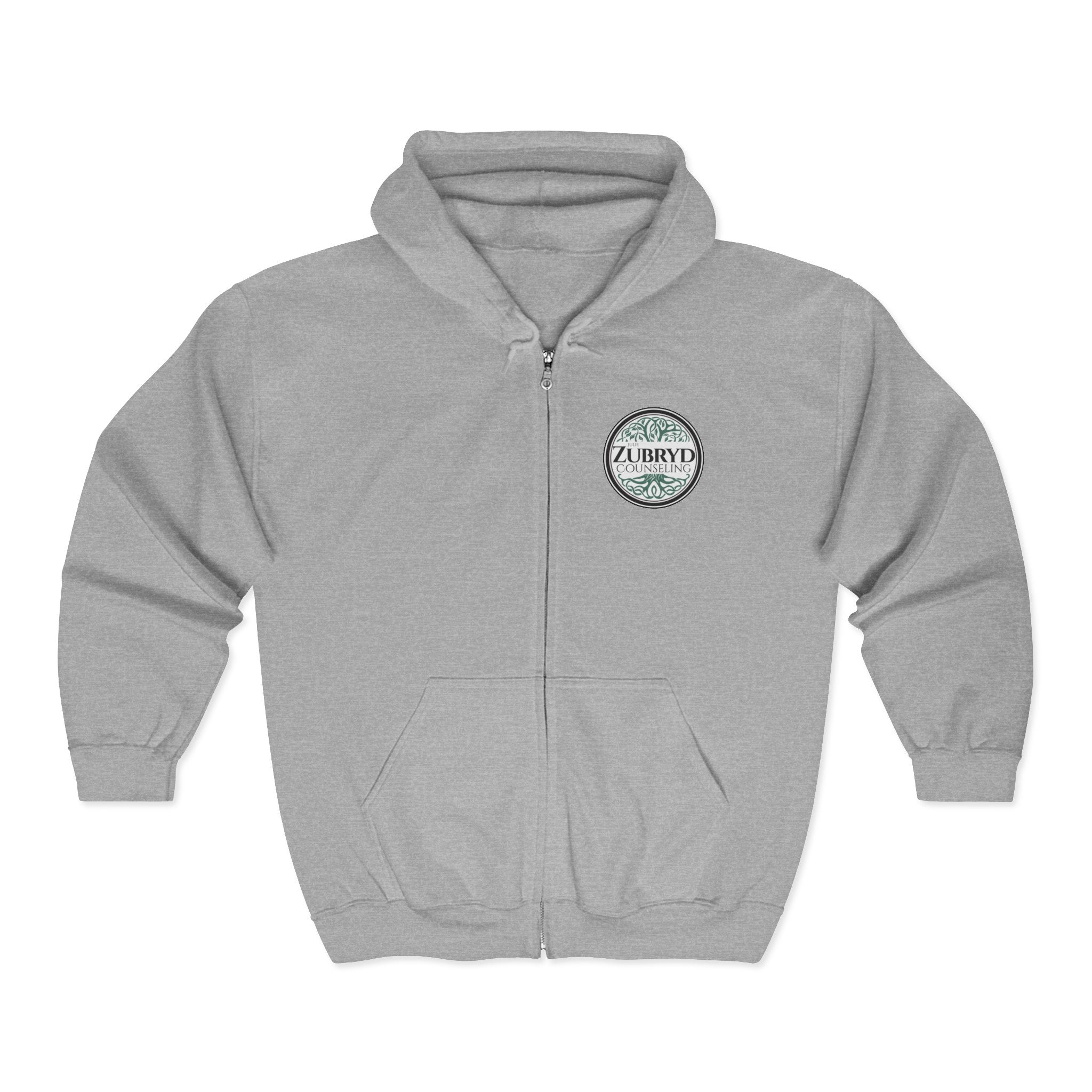 Zubryd Counseling Full-Zip Hoodie — Vintage Laurel Crest "ZUBRYD" Logo