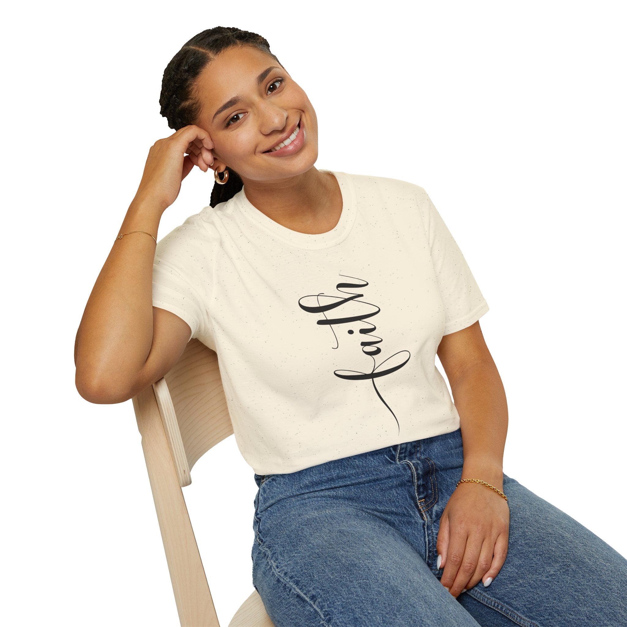 Faith Vertical Script T-Shirt — Elegant Religious Christian Tee