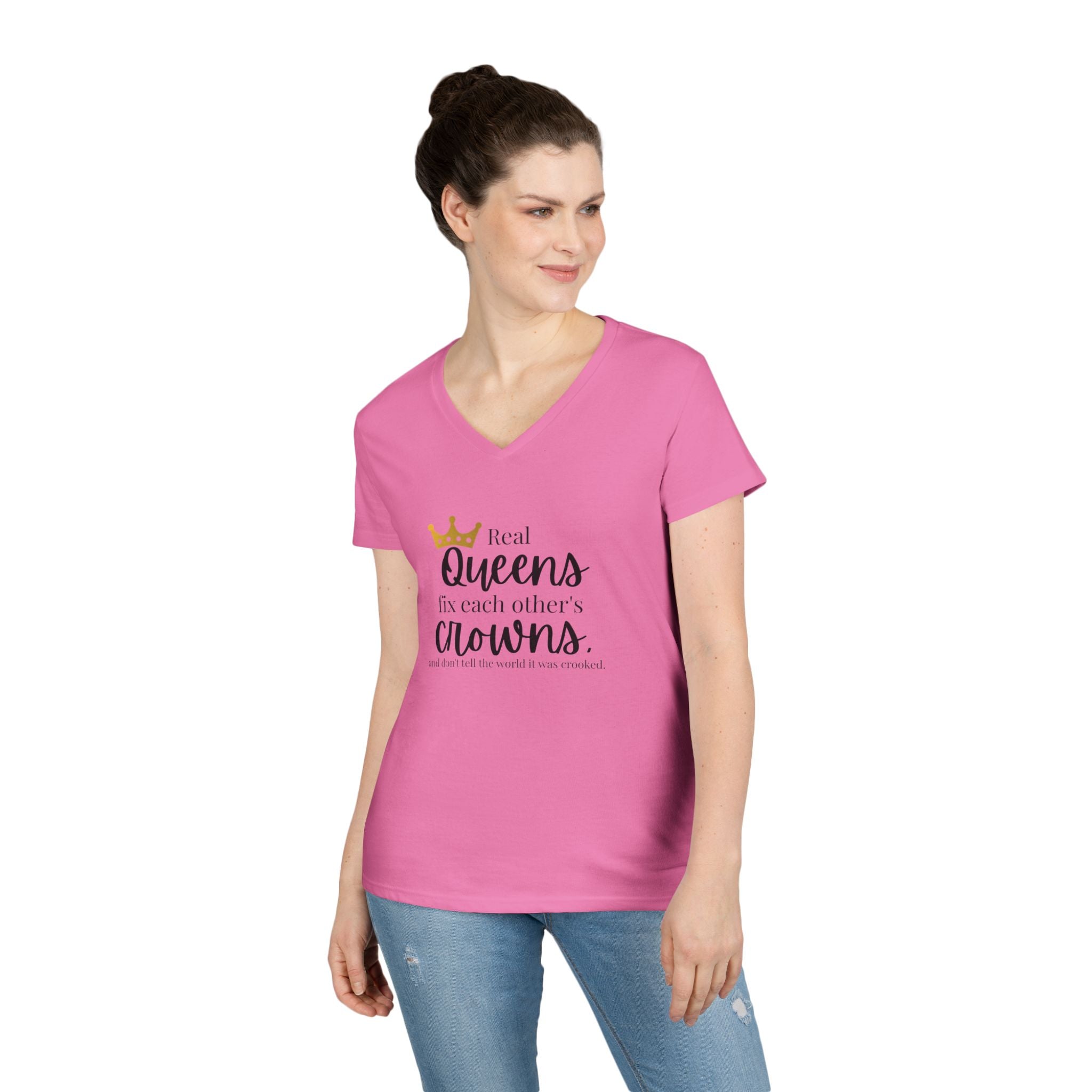 “Real Queens Fix Each Other’s Crowns” Inspirational Graphic Tee Ladies' V-Neck T-Shirt