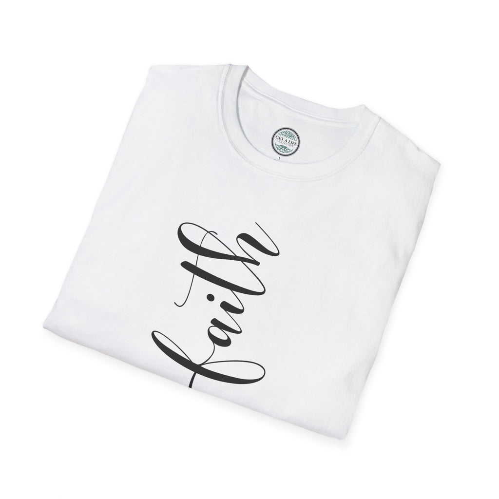 Faith Vertical Script T-Shirt — Elegant Religious Christian Tee