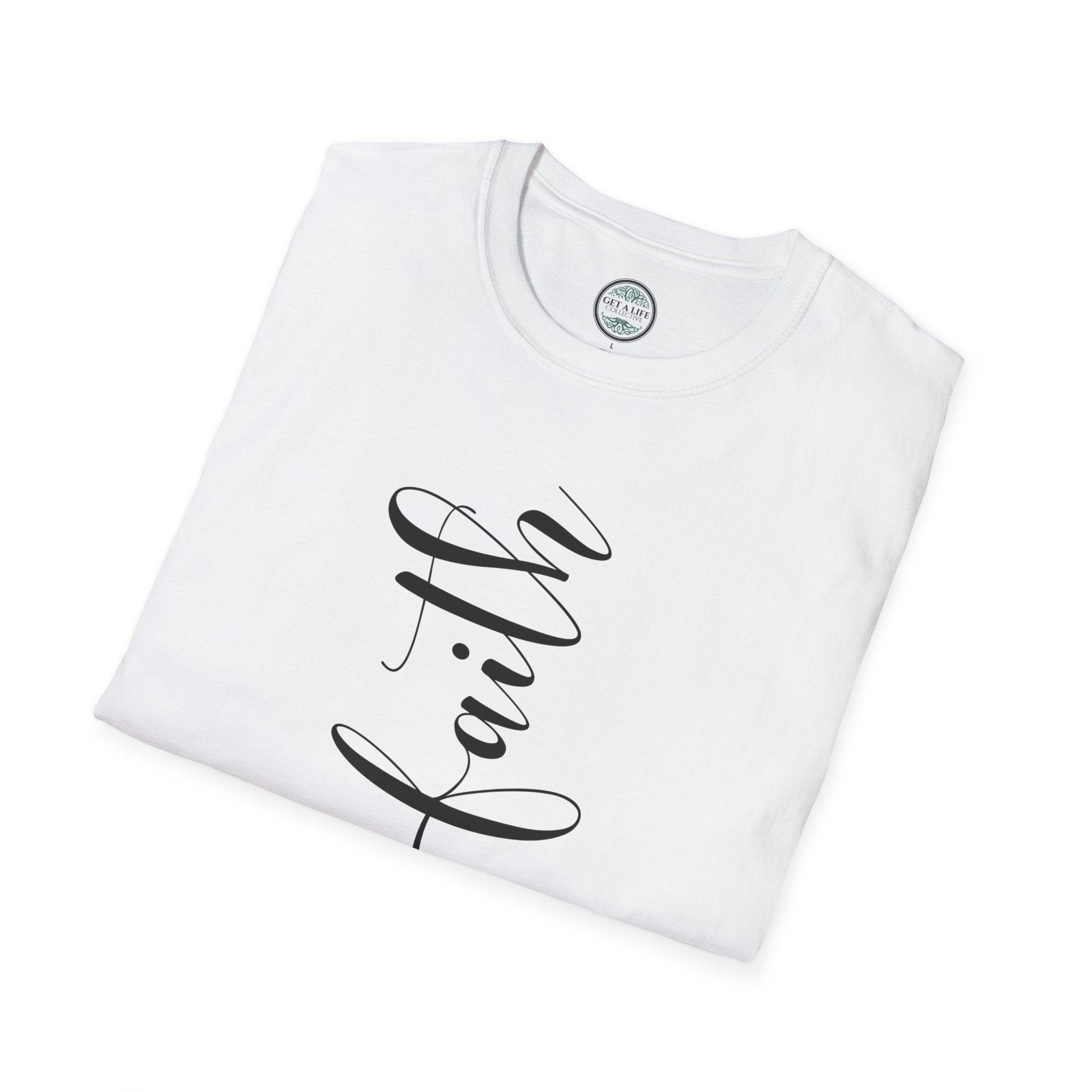 Faith Vertical Script T-Shirt — Elegant Religious Christian Tee
