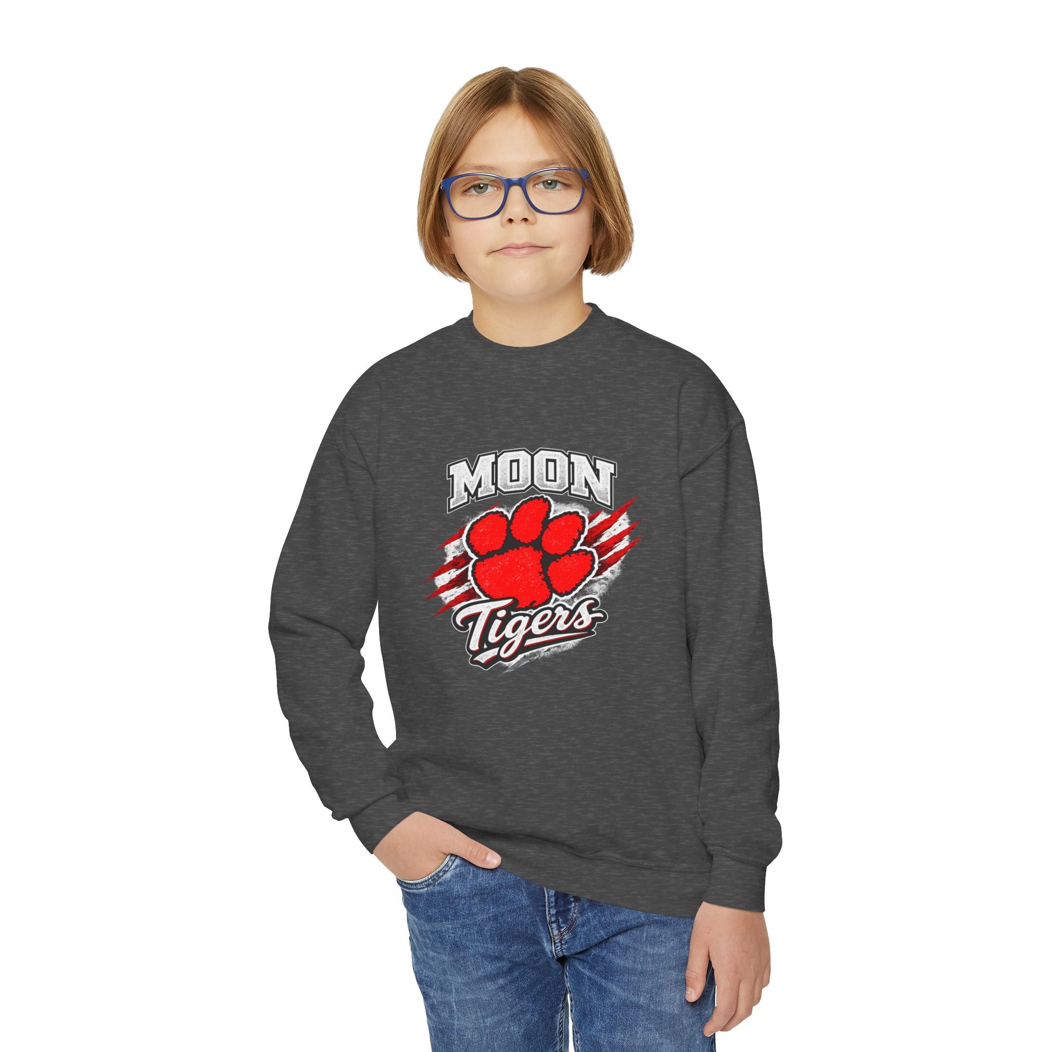 Youth Crewneck Sweatshirt - Moon Tigers Paw Graphic