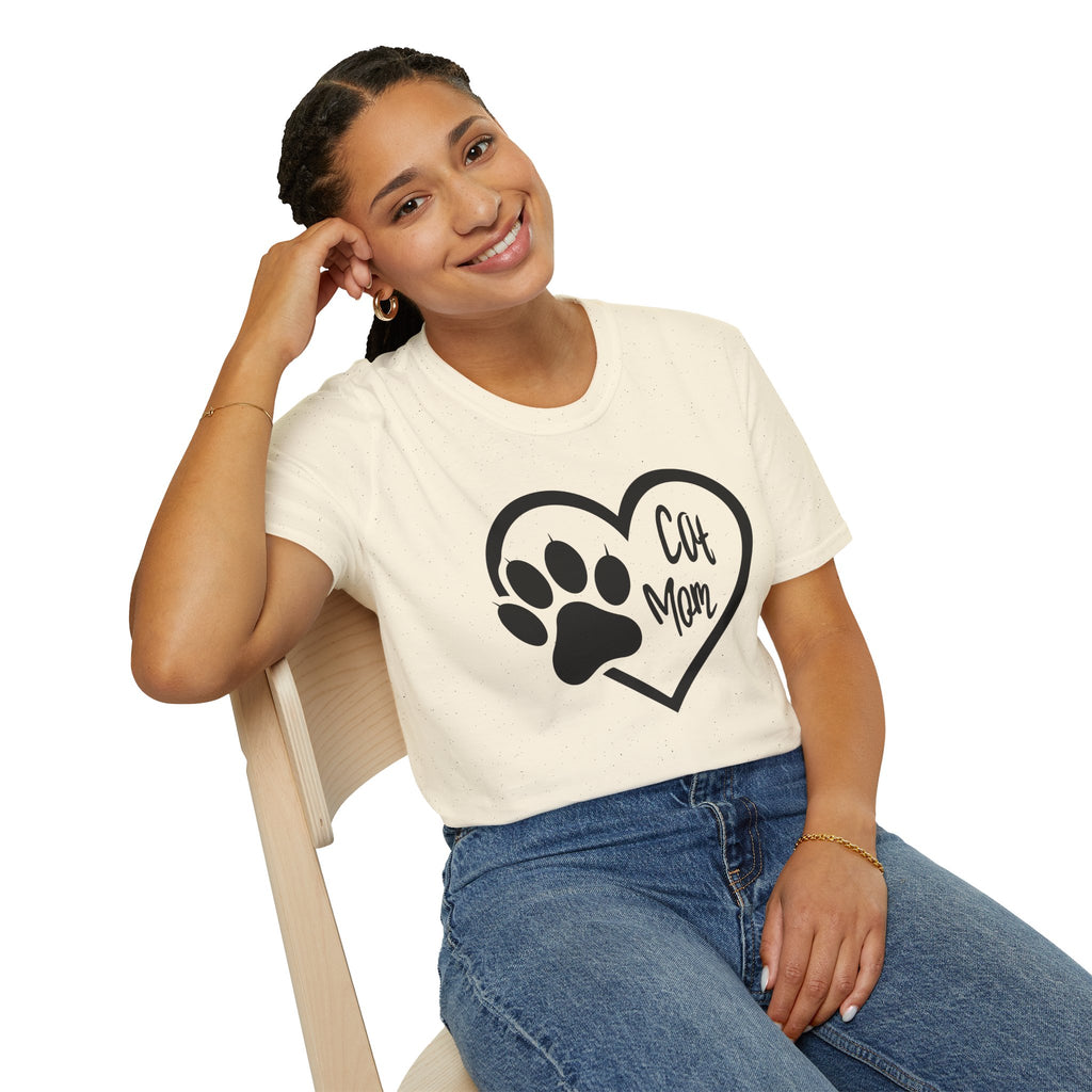 Cat Mom T-Shirt — Heart & Paw Graphic Tee for Cat Lovers