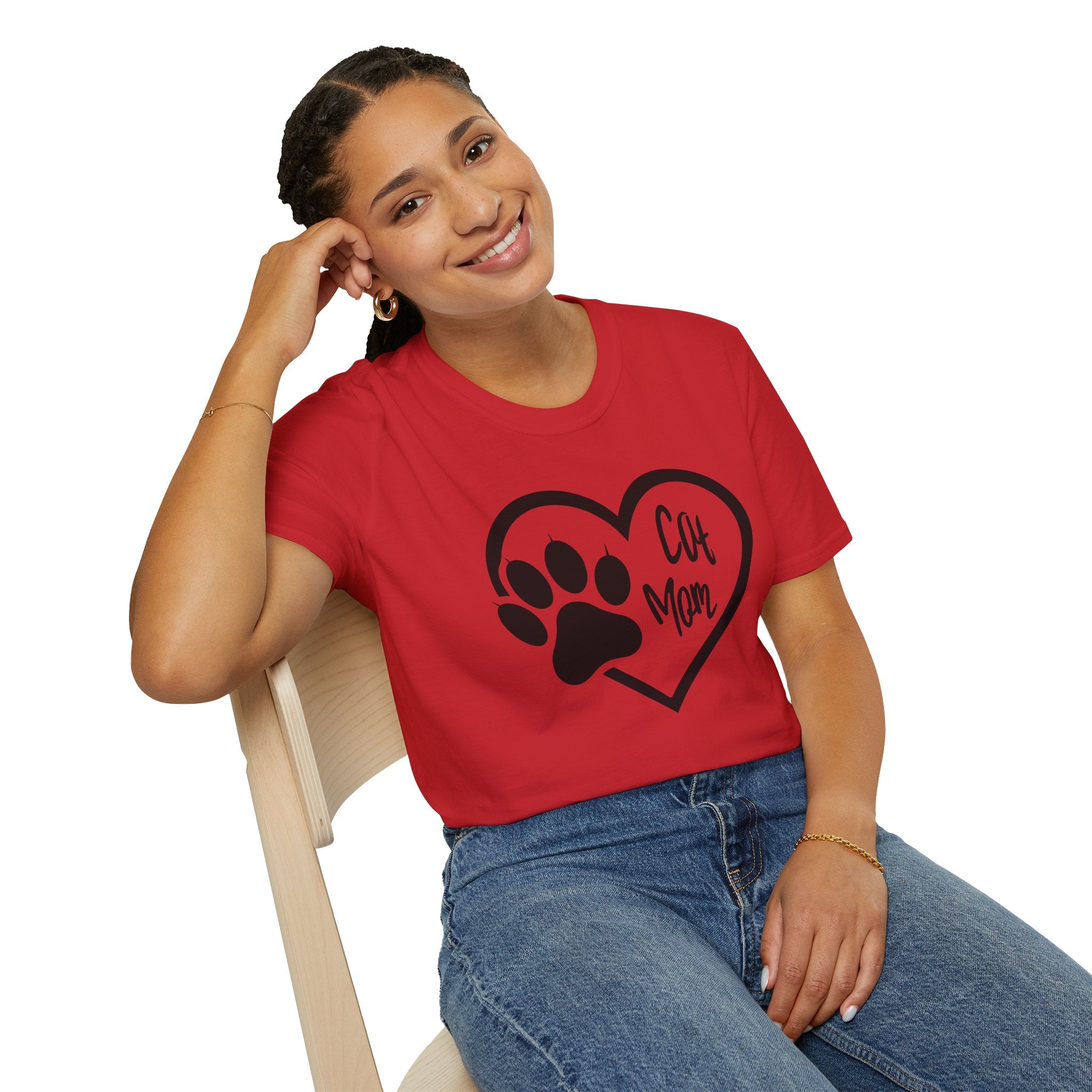Cat Mom T-Shirt — Heart & Paw Graphic Tee for Cat Lovers