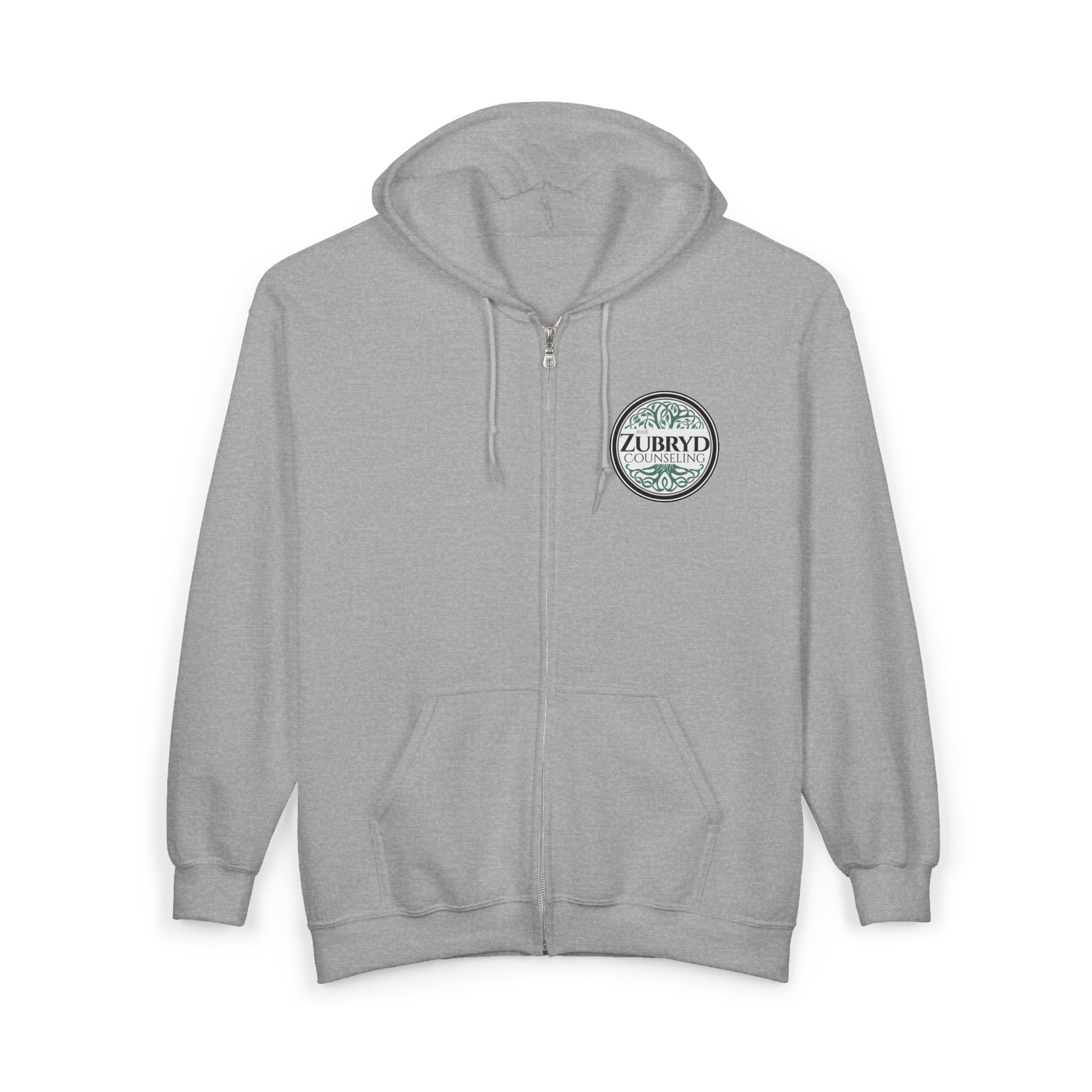 Zubryd Counseling Full-Zip Hoodie — Vintage Laurel Crest "ZUBRYD" Logo
